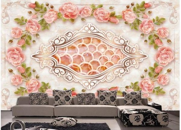 Papel de parede 3d mural para sala de estar de mármore em relevo rosa jade carving 3d tv fundo pintura de parede extensão da parede da parede mural wallp