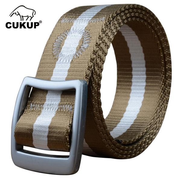 

cukup new design anti allergy buckles metal belts quality outdoor striped line nylon accessories 3.8cm wide belt cbck085, Black;brown