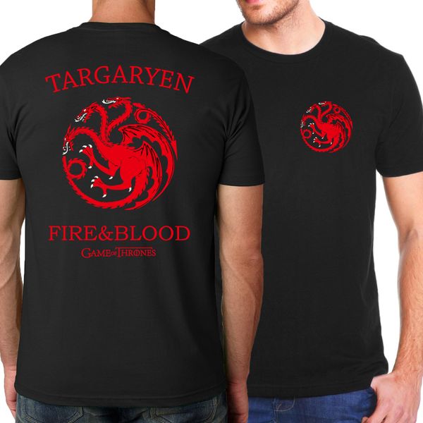 

knitted targaryen fire & blood t shirt for men summer men t-shirts hip hop style cotton short sleeve shirt o-neck, White;black