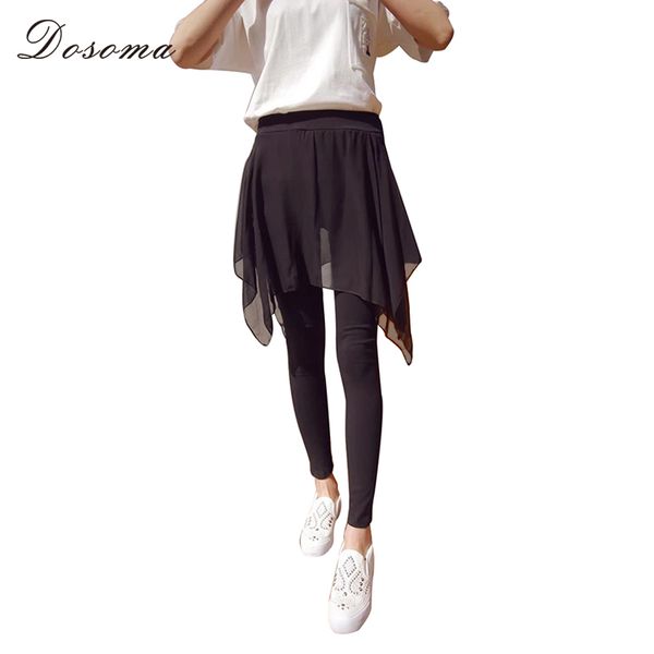 

dosoma 2018 summer elastic leggings women chiffon thin skirt pants leggings ankle length trousers women's clothing, Black