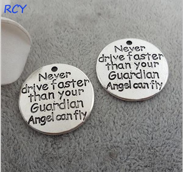 

5 pieces/lot 25mm letter printed never drive faster than your guardian guardian charms pendant inspiration charm, Bronze;silver