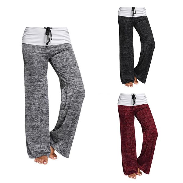 

athletic pants patchwork boot cut pant high waist elastic wide leg pants lace up fitness loose dancing yoga pant streetwear, White;red