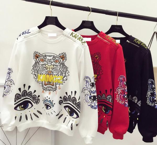 

KANGZ женщин Тигр вышивка дизайнер толстовки одежда осень весна О-образным вырезом