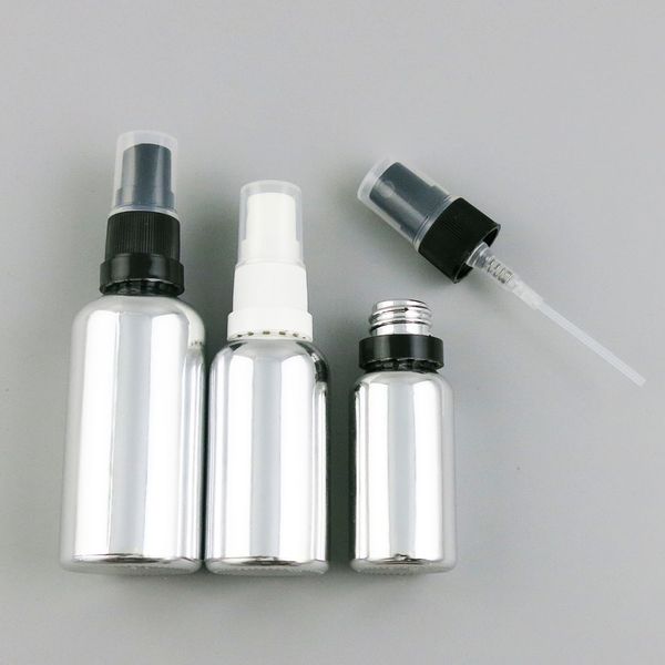 

12 x empty refillable 100ml50ml 30ml 20ml 15ml 10ml 5ml silver glass essential oil bottle with fine mist sprayer container