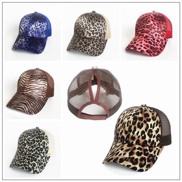 

9 цветов Leopard Ponytail Бейсбольная кепка Leopard Ponytail Hats Women Messy Bun Hat Snapback Summer Casual Trucker Спорт