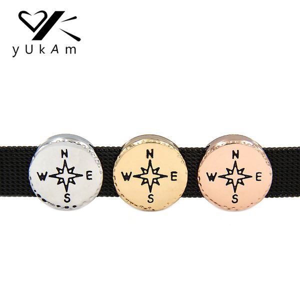 

yukam vintage round nautical compass slide charms keeper for stainless steel mesh keeper bracelet diy jewelry accessories making, Bronze;silver