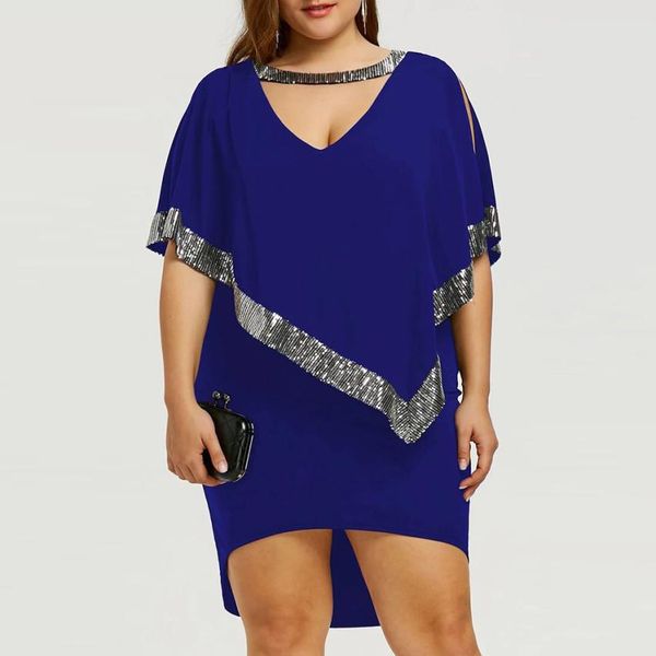 

chamsgend women plus size sequined decorated v-neck half sleeve sparkly capelet dress drop shipping 1m9, White;black