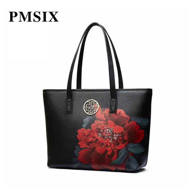 

pmsix feminina bolsas soft large capacity simple casual floral printing designer handbags blue/ red