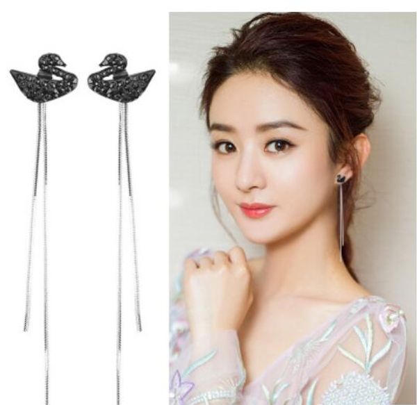 

luxury jewelry long tassel swan earring thread temperamental fashion black and white swan for women for girls, Silver