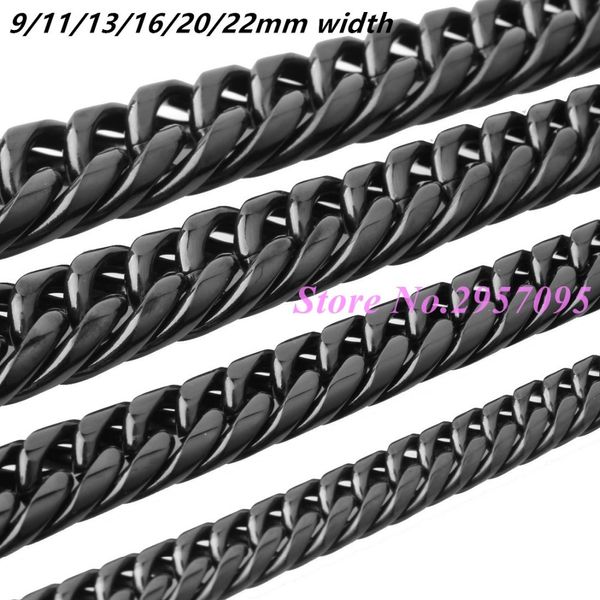 

9/11/13/16/20/22mm width cuban chain for men hip hop jewelry wholesale 8"-40" black color stainless steel curb chain necklace, Silver