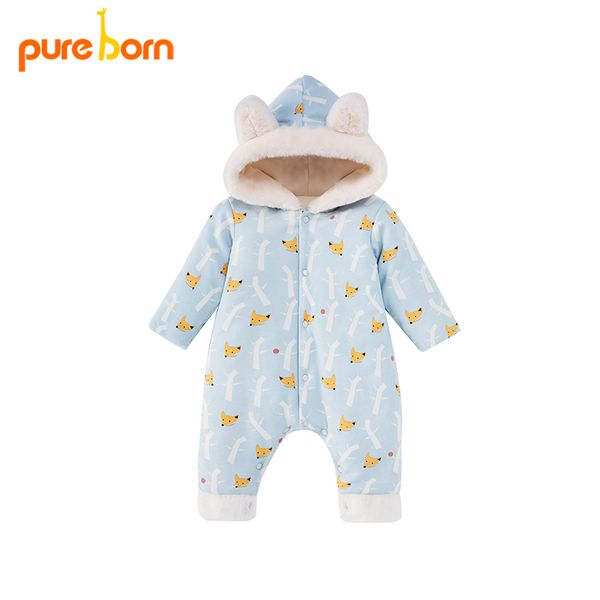 

pureborn hooded baby romper cartoon warm thicken overalls body for newborns baby clothes for boys girls cotton outfit new, Blue