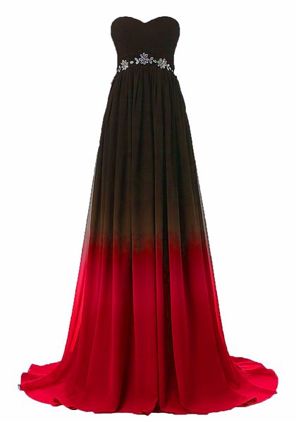 2018 Vestidos de Baile de Chiffon Sexy Sweetheart Evasê Gradiente Vermelho Azul com miçangas Chiffon comprimento até o chão Plus Size Vestido de festa formal à noite