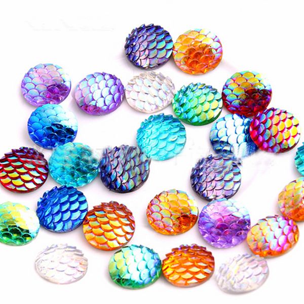

mixed color mermaid scales skin round circle resin for jewelry making diy time gem patch gradient color scale support fba drop shipping h13f, Blue;slivery