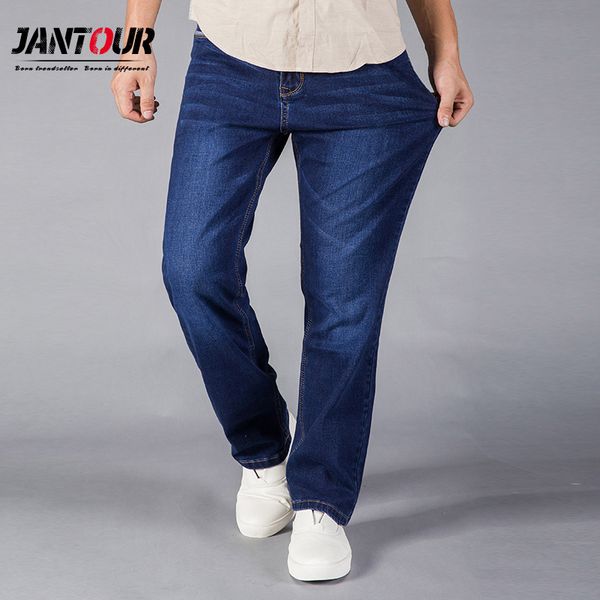 

jantour 2018 jeans men straight fit blue stretch denim pants large size trousers business cowboys man jeans 40 42 44 size