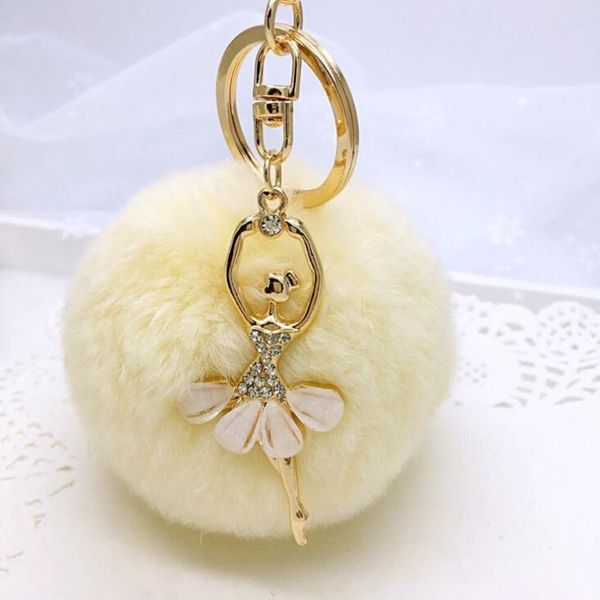 17 cor da moda bola de neve keychain com ballerine anel chave de alta qualidade coelho hairball chaveiro saco acessórios chave do carro pingente navio livre