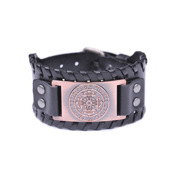 

teamer brand vintage genuine wide leather bracelet antique silver/bronze/copper wiccan bracelet jewelry gift for man, Golden;silver