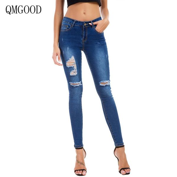 

qmgood 2018 classic push up jeans woman large size tight jeans female mom ripped women plus size brand women clothes 3xl, Blue