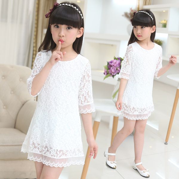 

kids 2018 new summer autumn lace dress white large size girls dress princess 3 4 6 8 10 12 14 16 18 years old baby girl clothes, Black;gray
