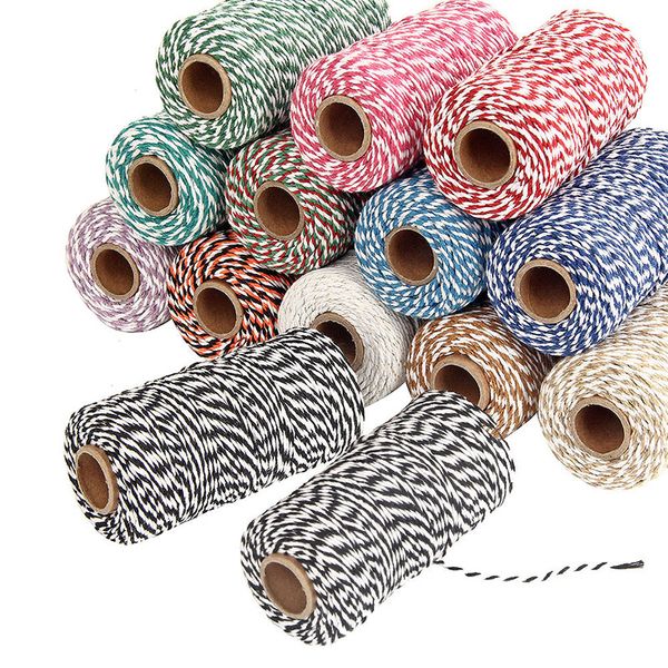 

100 meters/roll 2mm cotton bakers twine string cord rope christmas wedding decoration craft gift packing diy handmade material, Black;white