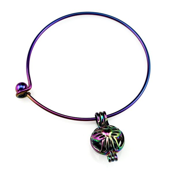 

b-c532 rainbow angel beads cage locket wrist cuff bangle girl women expandable wire steel bracelet bangle, Black