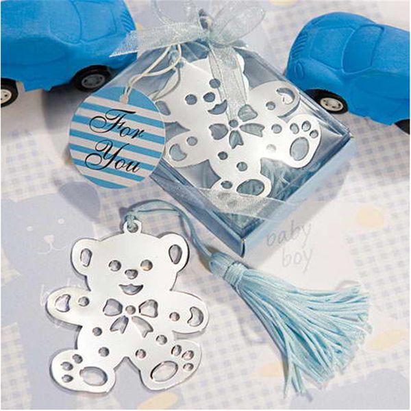 Frete grátis 10 pçs / lote Angel Cruz Design Wedding Bookmark Favores com borla e caixa de presente Baby shower souvenirs