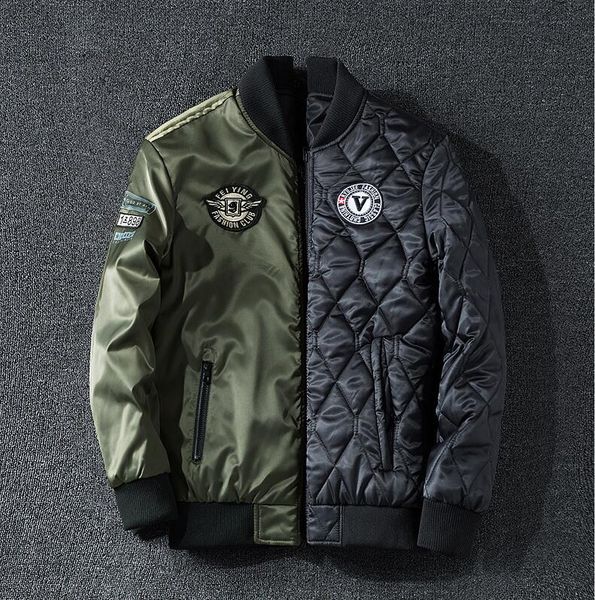 

mens bomber jackets 3 colors fashion street style patchwork ma1 jacket two ways a b side outerwears m - 4xl, Black;brown