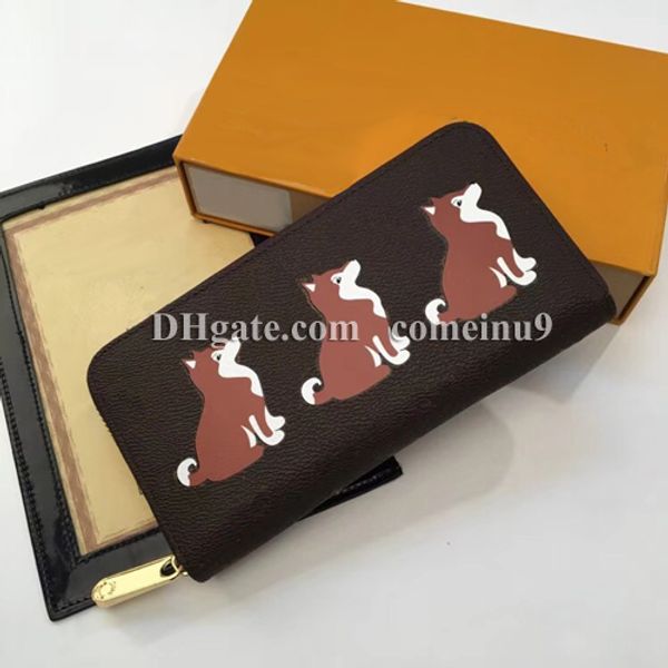 

genuine leather wallet clutch 60017 new designer long zipper wallet with box, Red;black