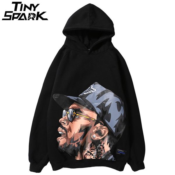

men hip hop hoodie sweatshirt harajuku cool tattoo guy print hoodies streetwear winter fleece hooded pullover cotton 2018 autumn, Black