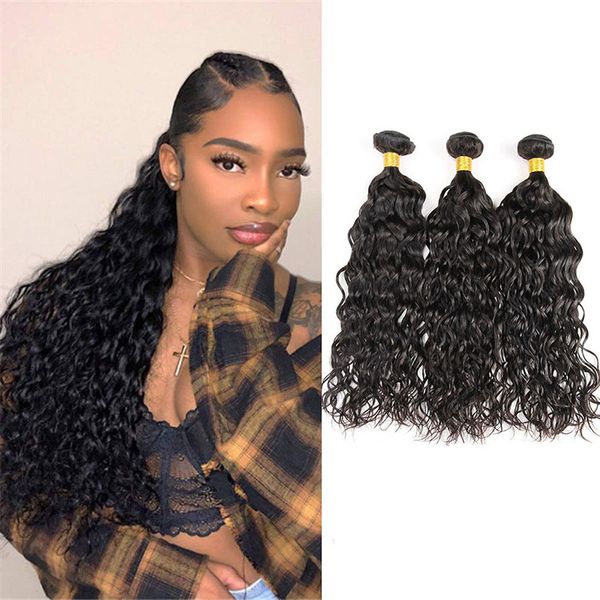 

9a brazilian water wave 3 bundles human hair extensions wet and wavy water weaves 8-28 inch 3 pieces/lot, Black