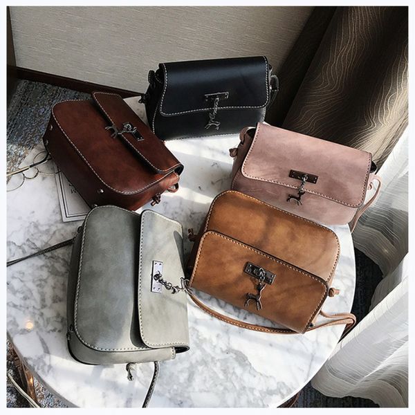 

2018 summer pure pu leather new deer pendant decorative shoulder saddle bag diagonal bagdiagonal shoulder women's bag