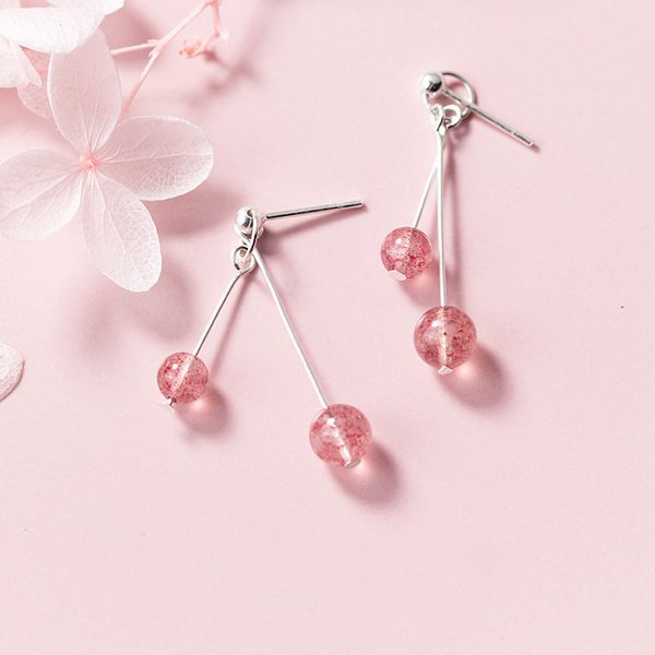 

mloveacc 925 sterling silver hanging pink strawberry crystal drop earrings for women sterling silver jewelry gift