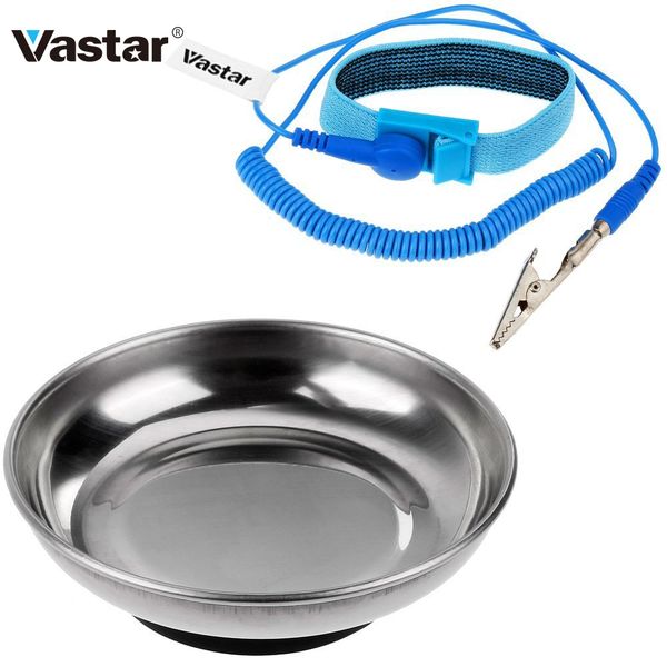 

vastar screw tray round stainless steel magnetic tray, magnetic parts holder and esd anti-static wrist strap components