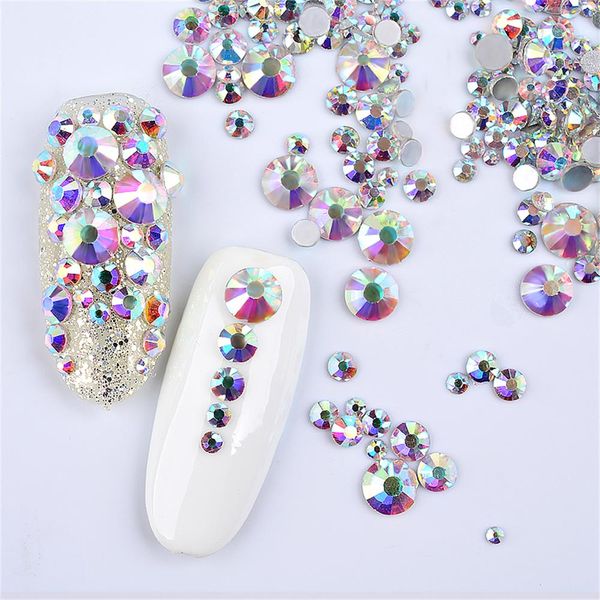 

800pcs/pack 3d mixed sizes colorful flat nail art rhinestones fingernail glitter diamond gems diy decoration, Silver;gold