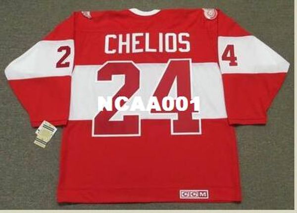 

men #24 chris chelios detroit red wings ccm alumni hockey jersey or custom any name or number retro jersey, Black;red