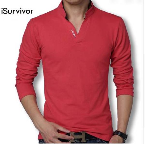 

isurvivor men t shirts long sleeves men t shirts cotton casual 2018 fashion solid men v neck slim fitness t shirts plus size 5xl, White;black
