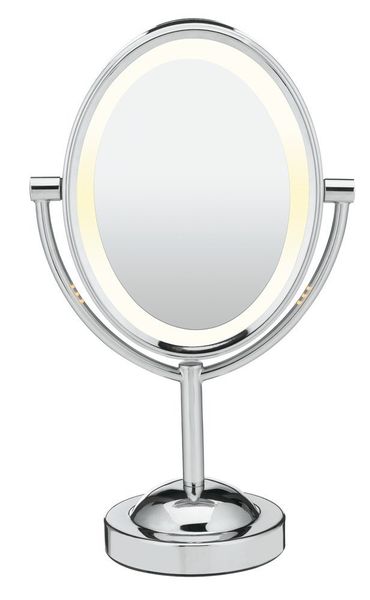 

double-sided lighted makeup mirror - lighted vanity mirror 1x/7x magnification; polished chrome finish
