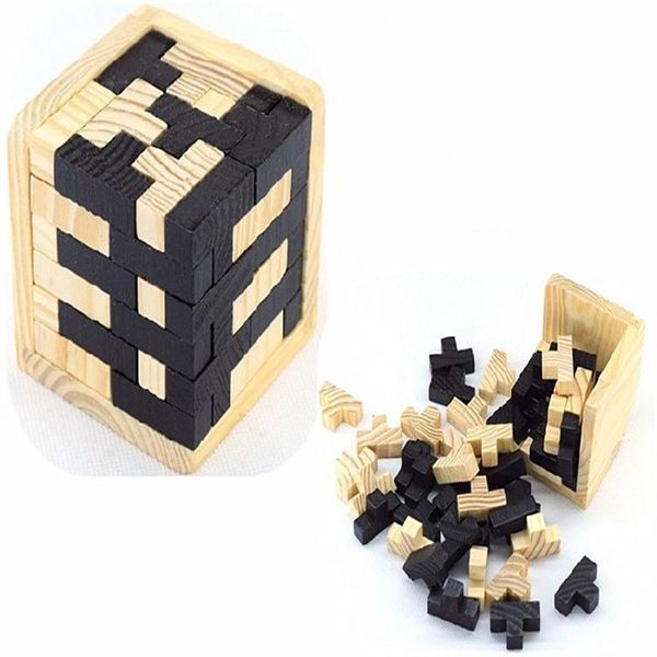 

Black and white tetri wooden magic bucket intelligence kong ming lock traditional toy 54t combination puzzle block 9cb w