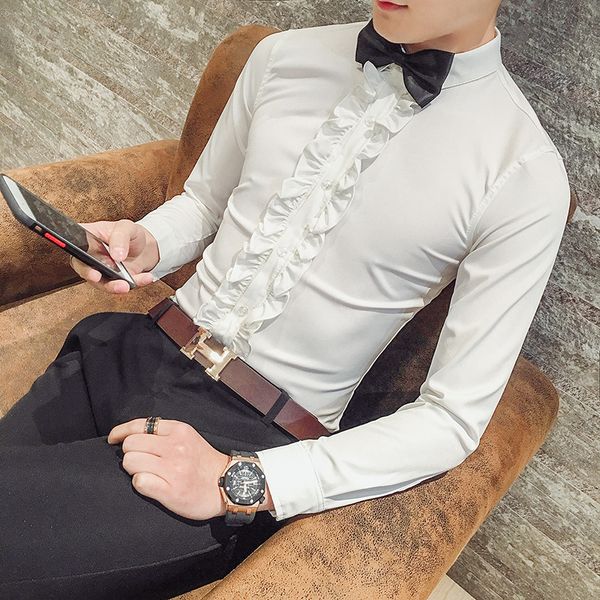 

2017 mens black white social club outfits royal baroque camisa slim fit tuxedo fashionable shirts, White;black