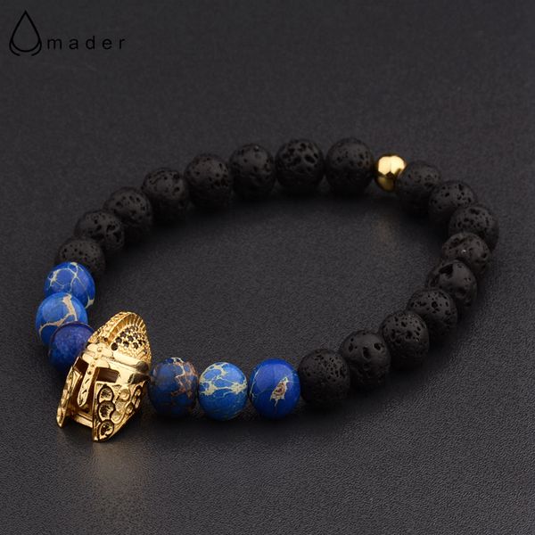 

amader 4 colors roman knight spartan warrior gladiator beaded bracelet men lava stone elastic bracelets for women jewelry ab580, Black