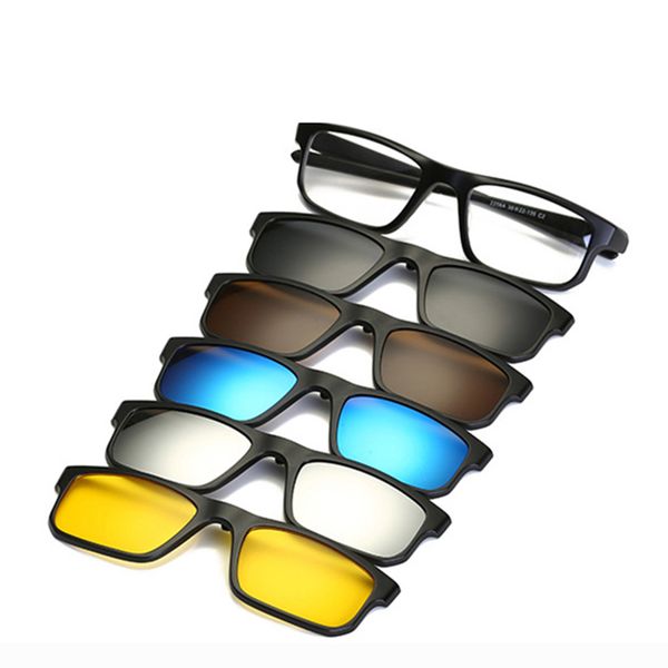 

fashion optical spectacle frame men women myopia with 5 clip on sunglasses polarized magnetic glasses for male eyeglasses, Silver