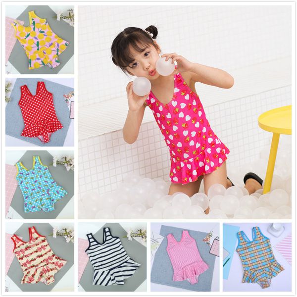 

25styles baby girls one piece swimsuits print summer swimsuit kids triangle swimwear children skirt bikinis cute beach swimwear, Black