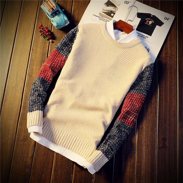 

осень и зима мужская мода шею свитер, тенденция личности цвет соответствия тонкий молодежный теплый пуловер свитер, White;black