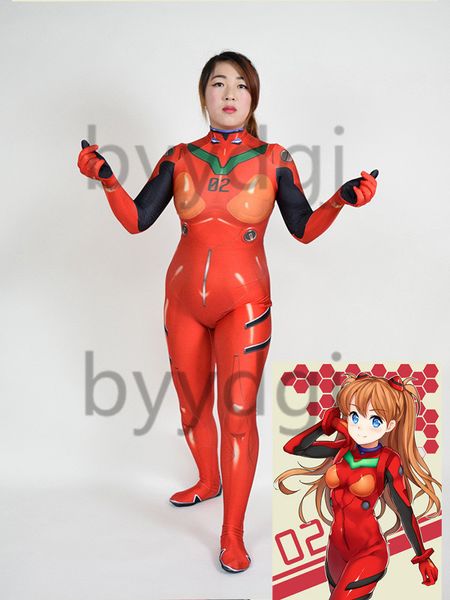 

3d print red asuka langley soryu cosplay costume lycra zentai bodysuit cosplay halloween party suit delivery, Black;red