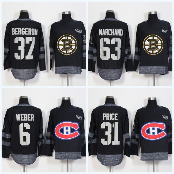 

100th Anniversary Montreal Canadiens 31 Carey Price 6 Shea Weber Boston Bruins 37 Patrice Berg eron 63 Brad Marchand Hockey Jersey