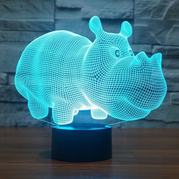 Hayvan Gergedan 3D LED Gece Lambası 7 Renk Değişimi Masa Masa Lambası Çocuk Hediye # R42