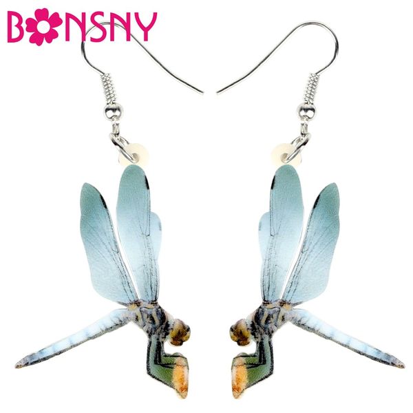 

weveni acrylic classic blue dragonfly insect earrings drop dangle new fashion summer spring jewelry for women girls wholesale, Silver