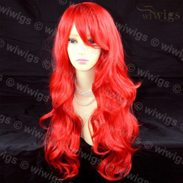

cosplay beautiful long layered fire red wavy skin ladies wig from wiwigs, Black
