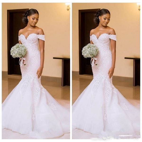 2021 foto reali donne nere africane sirena abiti da sposa abiti da sposa da appliques in pizzo spalla sottile bella donna vestidos261q