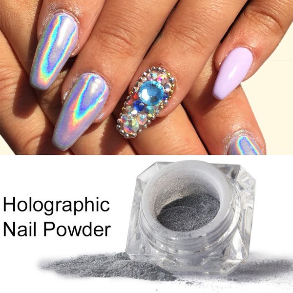 

ellwings glitter holo rainbow powder nail art decorations chrome dust holographic laser nail manicure gel, Silver;gold