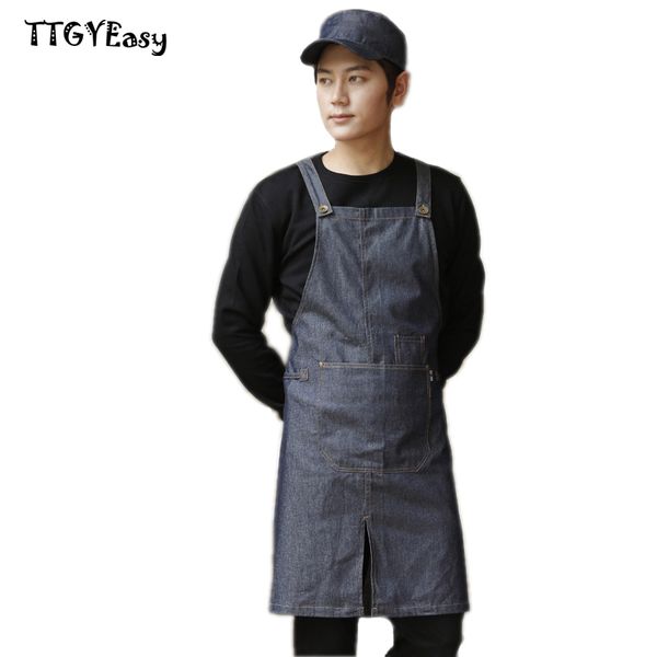 

новый горячий джинсовый фартук с карманом кафе мода ковбой униформа унисекс фартуки для женщины мужчины кухня шеф-повар официант кулинария р